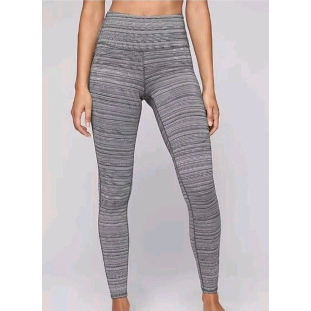 Athleta Grey Heathered Stripe High Rise Athletic Leggings Women's Size Small‎